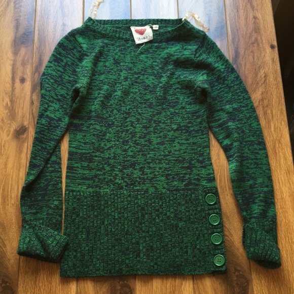 ⭐️ EUC Derek Heart Dark Green Blue Heather Sweater with Button Details Size M S - Picture 2 of 6